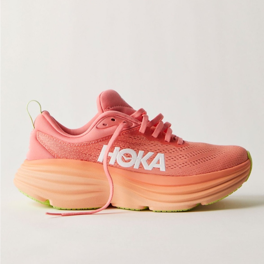 HOKA Bondi 8 Trainers @Free People Size Womens US 8 Coral/Papaya